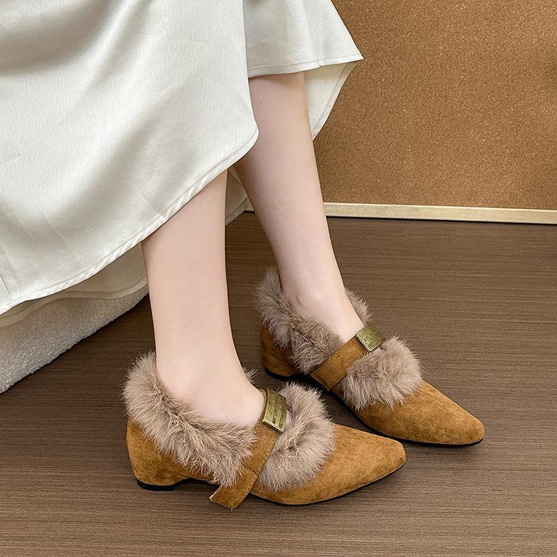 Mary Jane Women's Winter Pointed Toe Warm Anti-cold Padded Lining Snow Boots Thick Sole Non-slip Wear-resistant Outdoor Casual Sports Cotton Boots