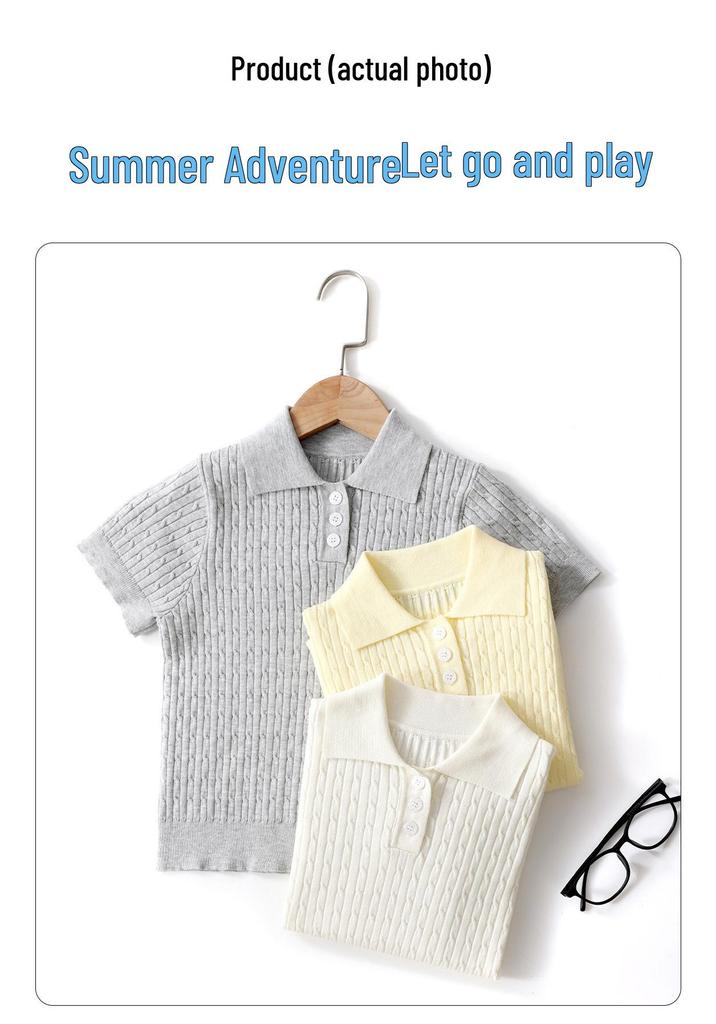 Kids' Lyocell Cable Knit Polo Shirt - Short Sleeve Summer Tops for Boys & Girls