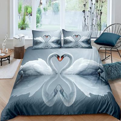 Black White Swan 3D Printed Bedding Set Comforter Duvet Cover Set King Queen Twin Size Birthday Gift Bedroom Decoration