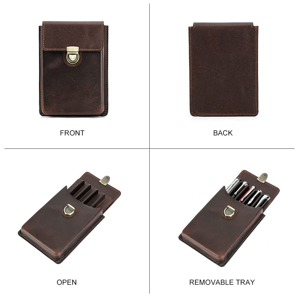 HIRAM Separate Design Pen Case for Fountain Simple Slim Holds 5 Genuine Leather Pens, Design, Pens, (Coffee)