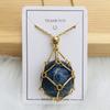 Adjustable Bamboo Link Chain Necklace With Handwoven Crystal Mesh Pendant Natural Gemstone Boho Choker Women Men