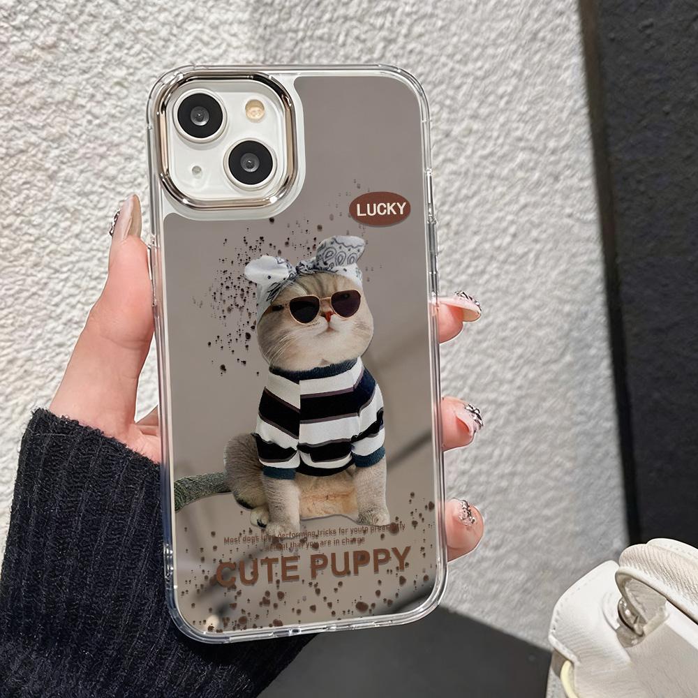 Fashion Cat Luxury Make Up Mirror Phone Case For IPhone 17e 16e Air Pro Max 17 16 13 11 15 14 12 Animal Funda Anti-drop Cover
