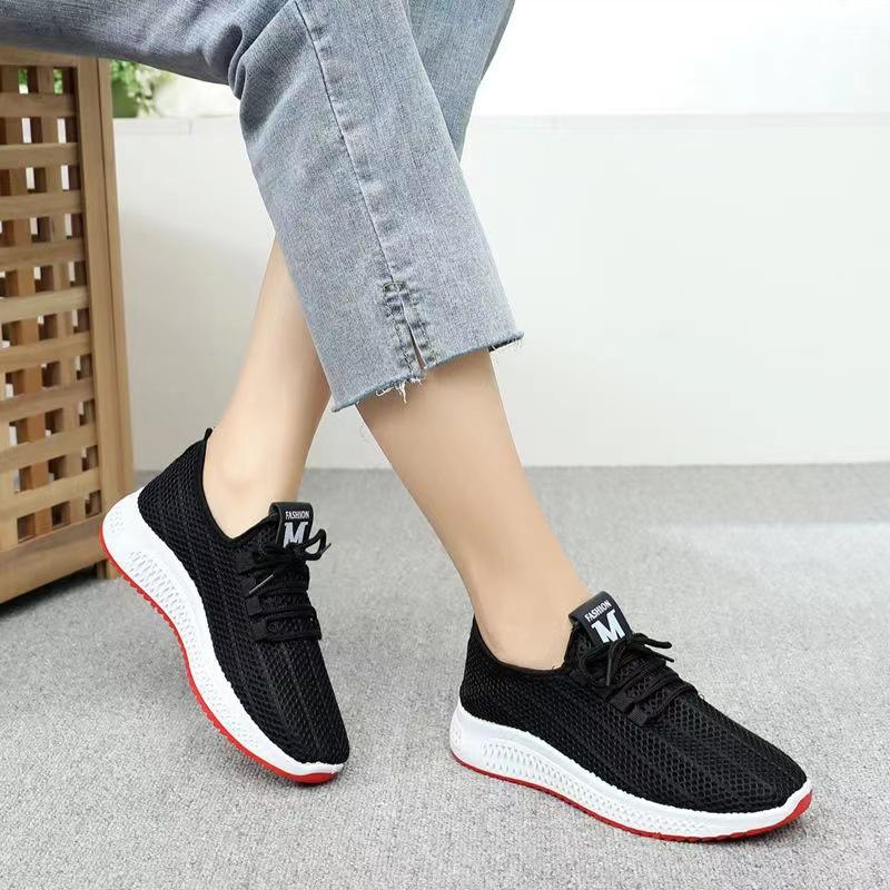 Spring and summer new women's sports mesh casual sports shoes platform-soled walking shoes soft-soled comfortable lace-up shoes white mesh shoes