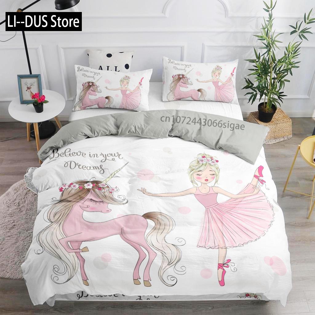 Ballett Tänzerin Bettbezug Cartoon Lieblich Ballerinen Bettwäsche Set Niedlich Prinzessin Mädchen Bettdeckenbezug Für Kinder Kinder Baby