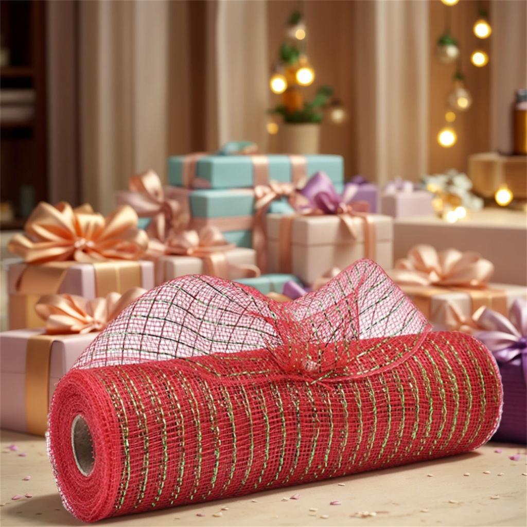 Deco Net Ribbon 10 Inchx10Yard Metallic Poly Deco Net Ribbon For Christmas Wreath Crafting Wrapping Home Decoration
