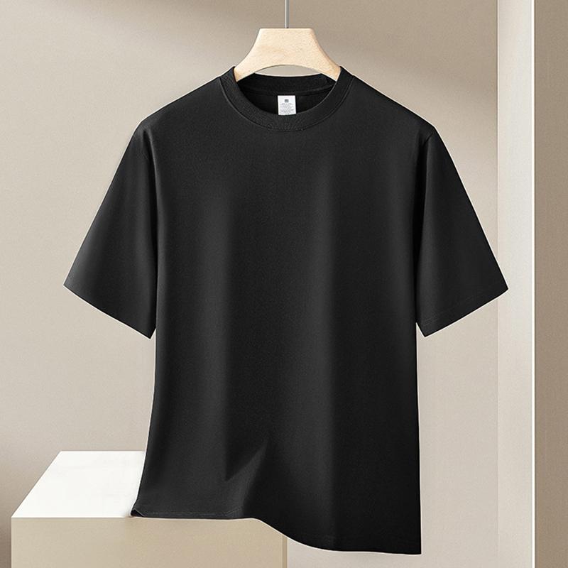 Men's Fashion Cotton T-shirt Short Sleeve Casual Men's T-shirt Round Neck Loose Solid White Black Men's Tops T-shirt