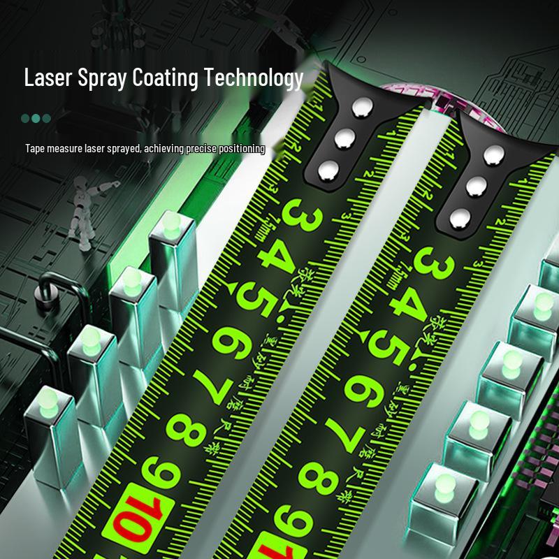 Self-Locking Fluorescent Steel Measuring Tape with High Precision Laser Etched Black Ruler, 5 Meters, Cut and Wear-Resistant.