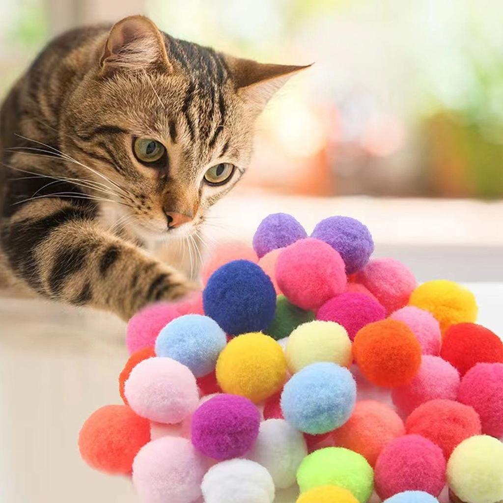 98pcs 3cm Colorful Plush Cat Teaser Toy Balls - Durable Chew Balls for Cat & Dog Training, Soft Pet for Indoor Play ZSY
