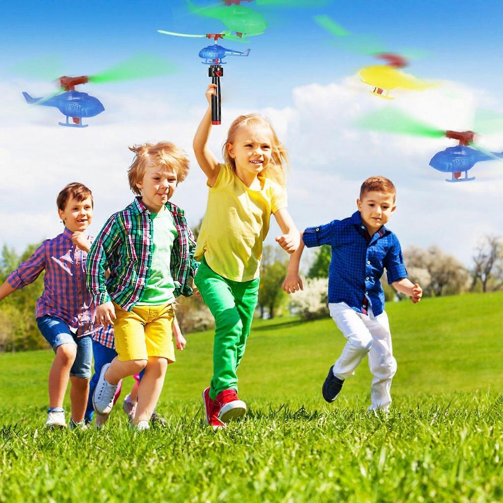 9pcs Flying Helicopter Toys Pull String Flying Toys Helicopter Figures Launchers Outdoor Flying Toys Party Favors