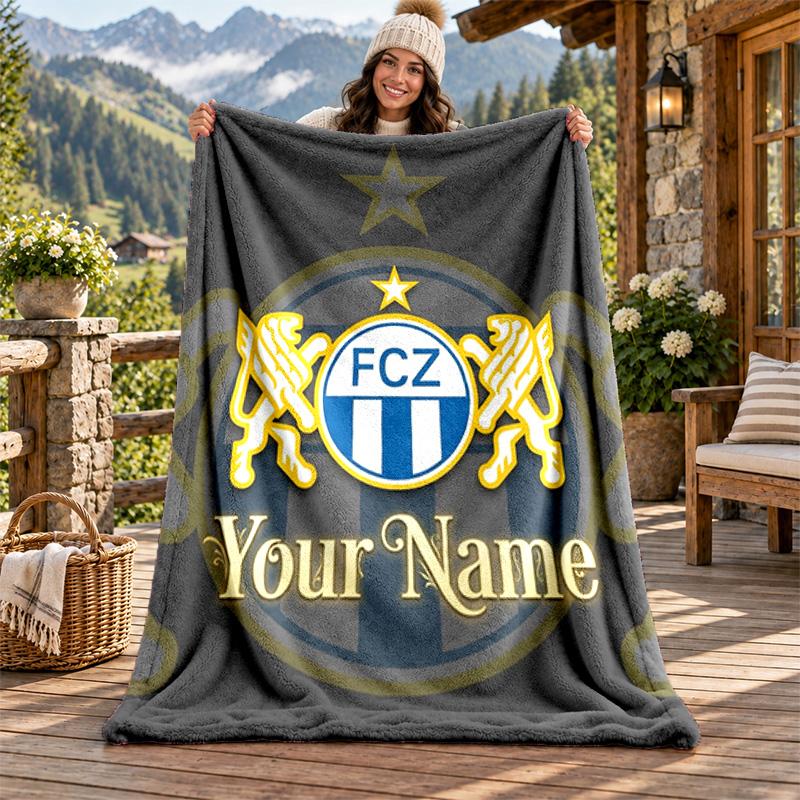 FC Zurich Custom Name Flannel Blanket Personalized Soft Warm Plush Throw Blanket Customized Gift for Family Friends