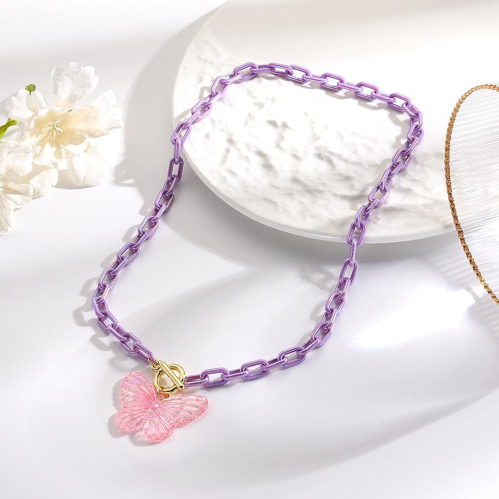 Necklace for Women Small Fresh Resin Acrylic Butterfly Necklace Women Premium Sense Dopamine Butterfly Necklace Does Not Lose Color Female Summer