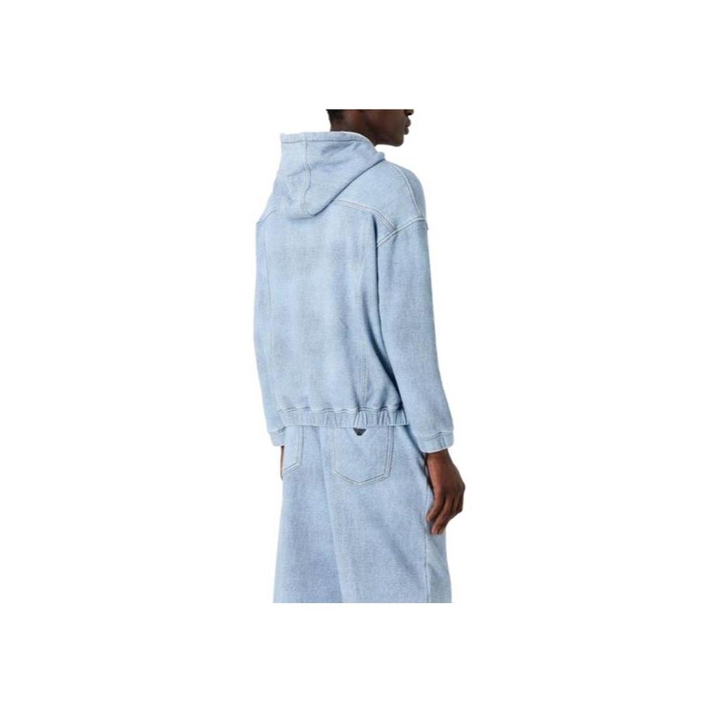 Emporio Armani Letter Pattern Drawstring Hooded Sports Sweatshirt Men Sweatshirt Blue 3D1MEG-1JWPZ-F917