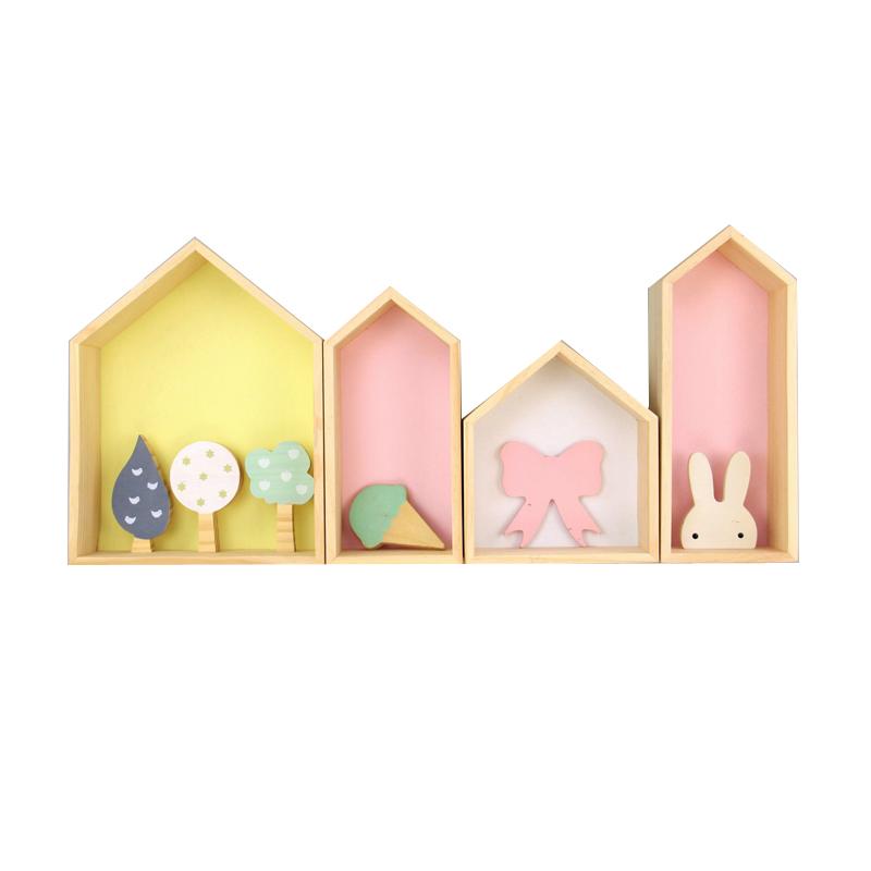 Wooden Creative Storage Rack Children'S Room Bedroom Wall Decoration Storage Rack Wall Shelf For Home Office Decorative Storage