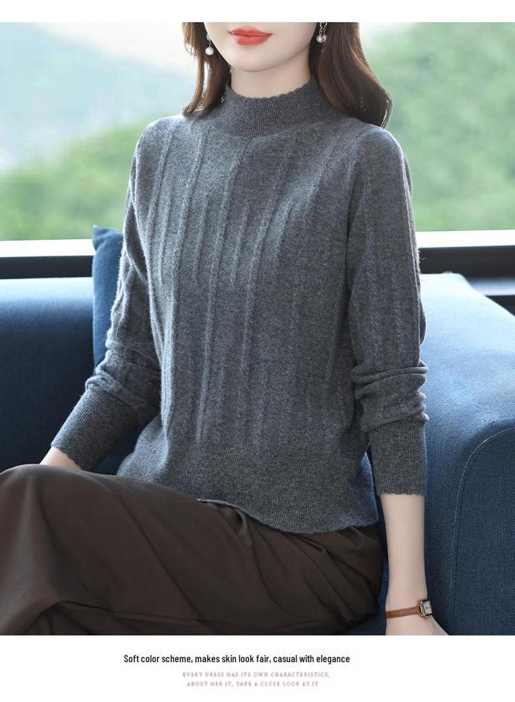 Women's Autumn Winter Wool Sweater: Short Half-High Collar, Knitted, Perfect for Mothers