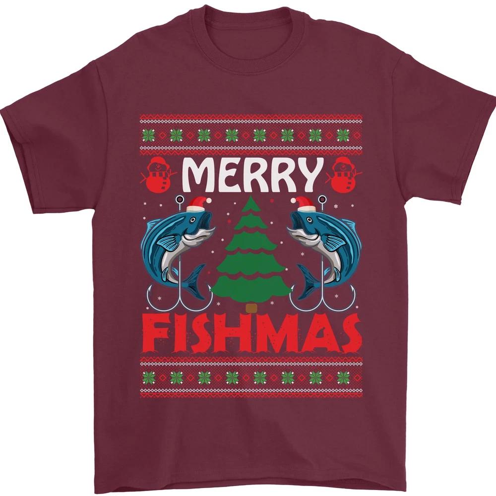 Merry Fishmas Funny Christmas Fishing Unisexs TShirt 100 Cotton S