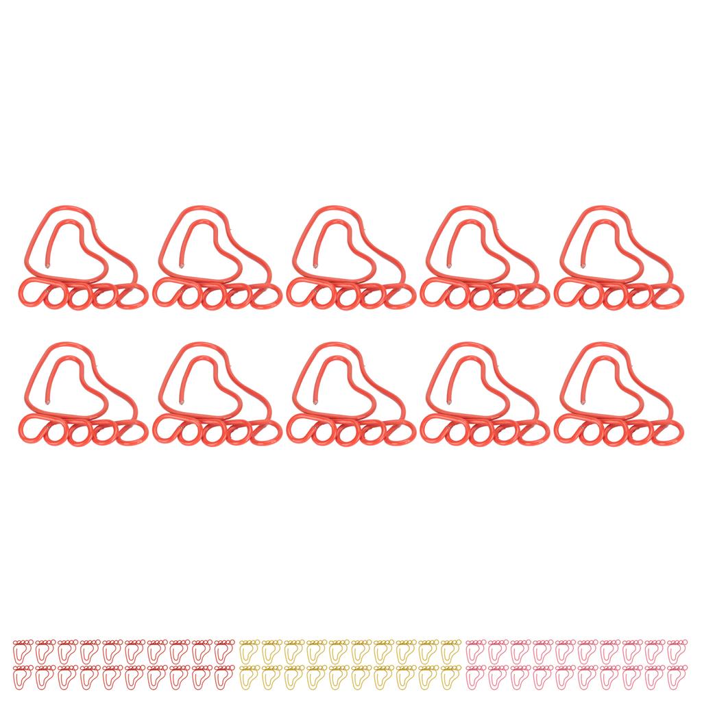 100pcs Paper Clip Foot Shape Cute Anti Slip Portable Paperclip for Bookmark Office Document File