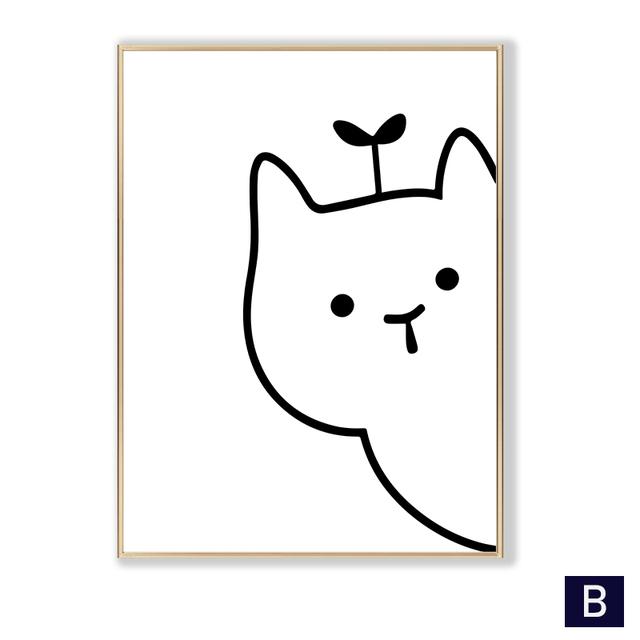 Minimalist Modern Cartoon Cat Wall Art Poster Nortic Line Drawing Black and White Animal Canvas Painting Home Decoration