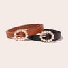 Elegant Women's Two-Piece Leather Waist Belt Set with Pearl Buckle