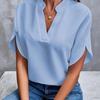 2026 Summer V-Neck Women's Solid Color Casual Short-Sleeved Pullover Shirt - European and American Style