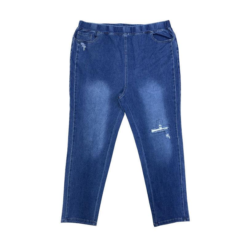 Jeans Azules Rasgados de Talla Grande Pantalones de Mujer de Cintura Alta Casuales