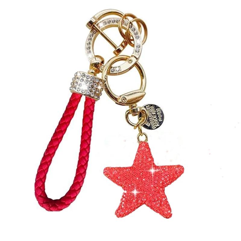 Car Keychain Full of Diamond Fawziya Star Keychain Valentine's Day Keychain Bag Pendant Bling Rhinestone Heart Charm for Women