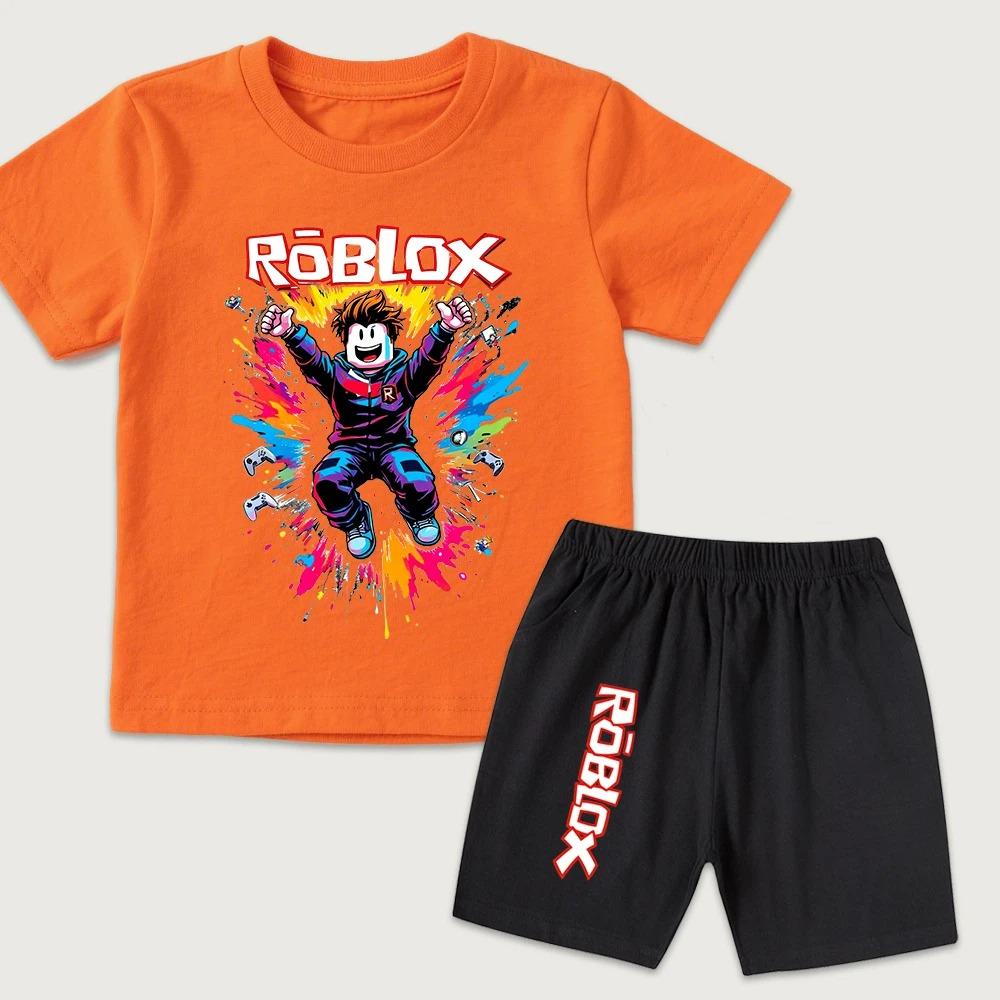 Cartoon-Aufdruck Kinder T-Shirt und Shorts 2-teiliges Set Sommer Freizeit Outfit für Jungen und Mädchen Kinderkleidung