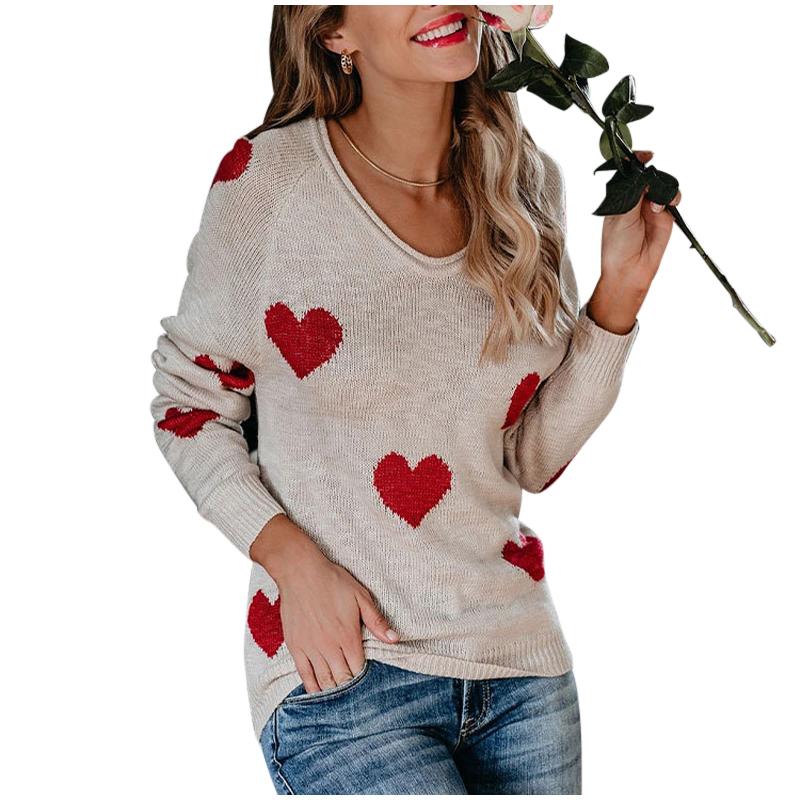 Женские свободные свитера с V-образным вырезом в форме сердца — фото 11