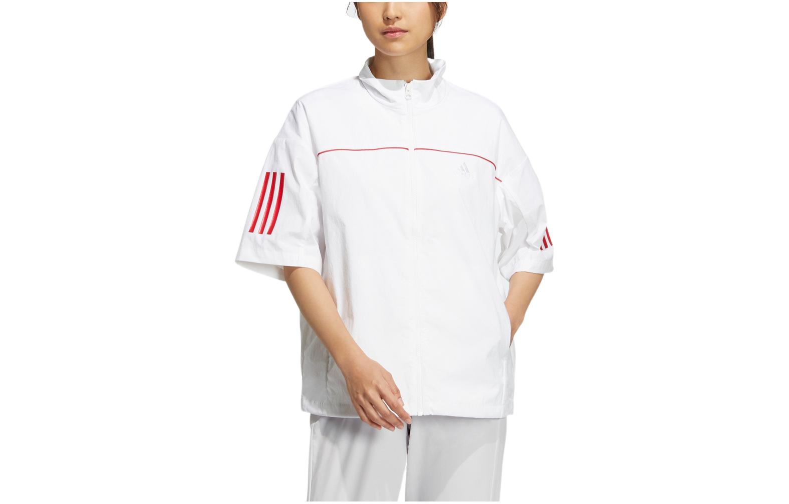 adidas Women ss Striped Short-Sleeve Jacket White HS4377 L