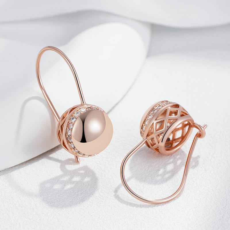 Rose Gold Color Big Glossy Ball Drop Earrings For Women Simple Natural Zircon Accessories Ethnic Bride Wedding Jewelry