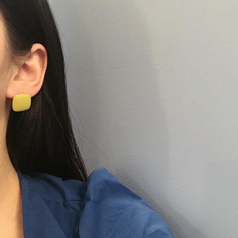 S925 Silver Needle Japan and Korea Sweet Candy Color Stud Earrings Simple Geometric Square Earrings Temperament Dripping Ears