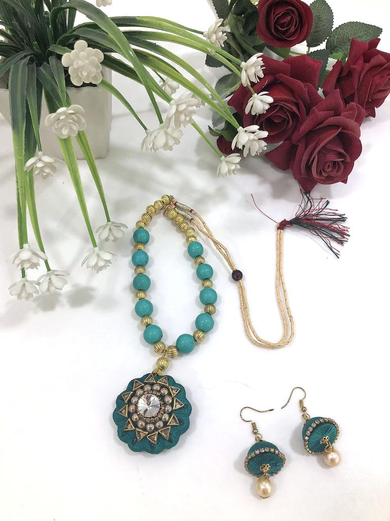 RSINC Fancy Sea Green Beads Fashions Necklace Earring Set for Women & Girls Necklace 13