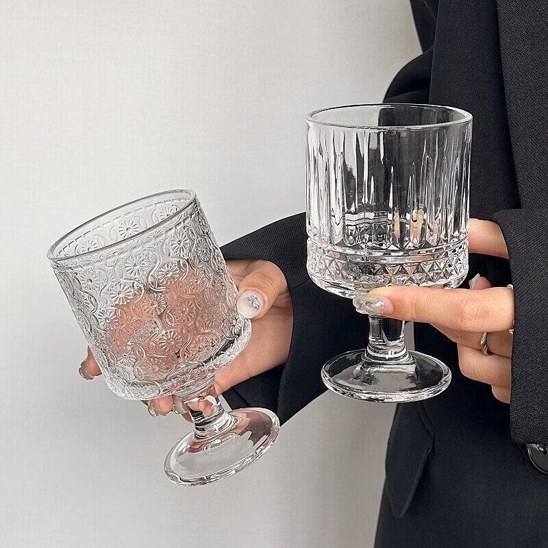Retro Sunflower Embossed High-Leg Glass Cup