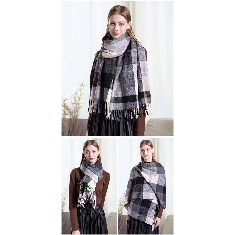 Warm Wool Scarf for Women Winter Plaid Design Soft Wear Open Scarves Female High Quality