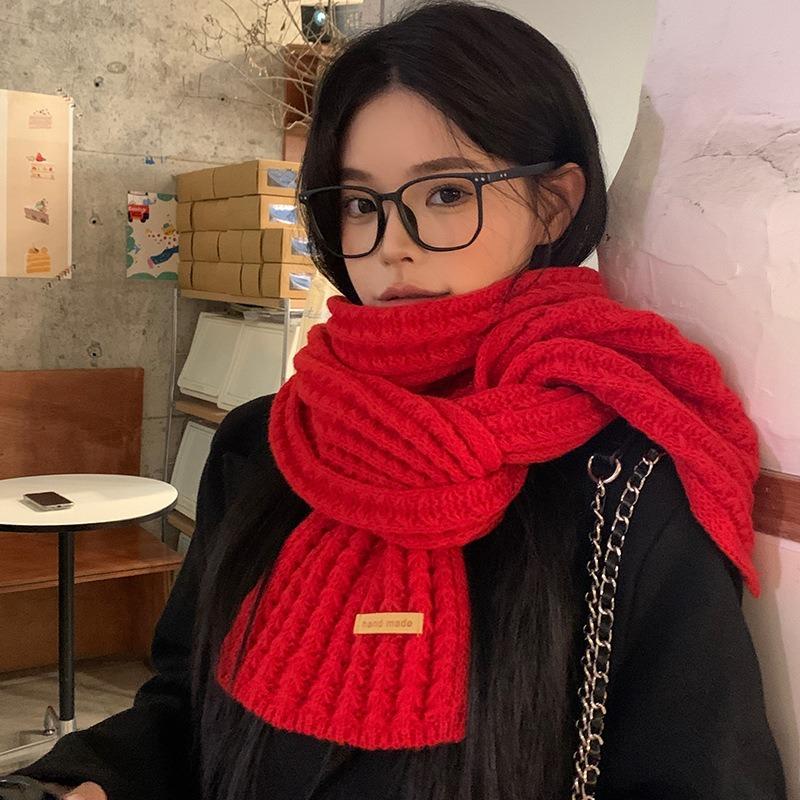 Ankola red knitted wool scarf women's winter new versatile scarf thickened warm wind