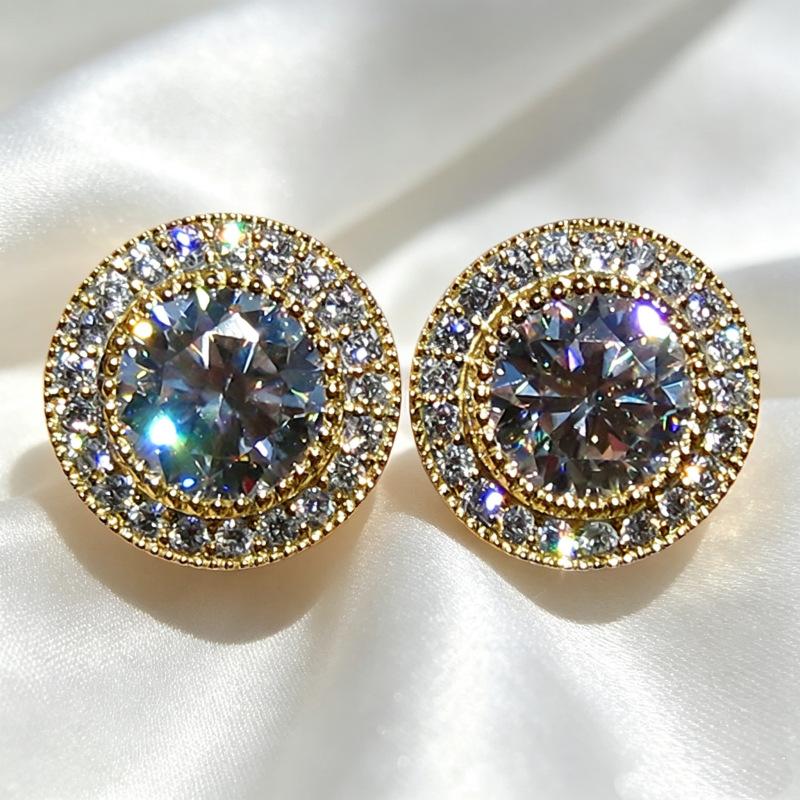 Hot-selling new inlaid super flash round zircon full diamond small stud earrings high-end elegant temperament earrings women
