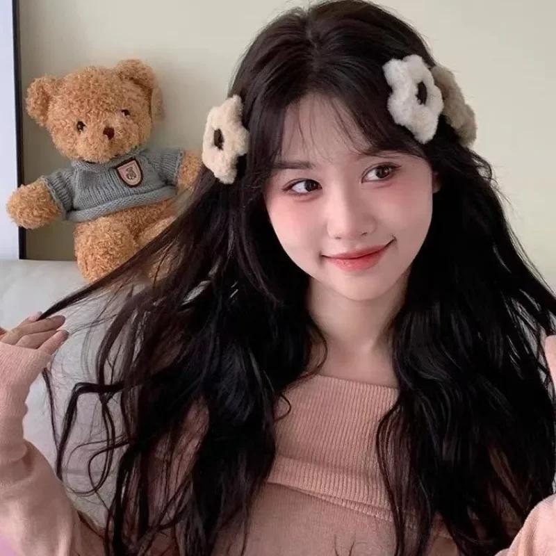 4pcs Autumn and Winter Plush Five-pointed Star Hairpins Side Bangs BB Clip Cute, Soft and Milky Sweet Girl Hollow Hairpin Tide