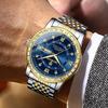 Men's Genuine Diamond-Inlaid Mechanical Watch – Trendy, Waterproof, Double Calendar, Luminous Quartz.