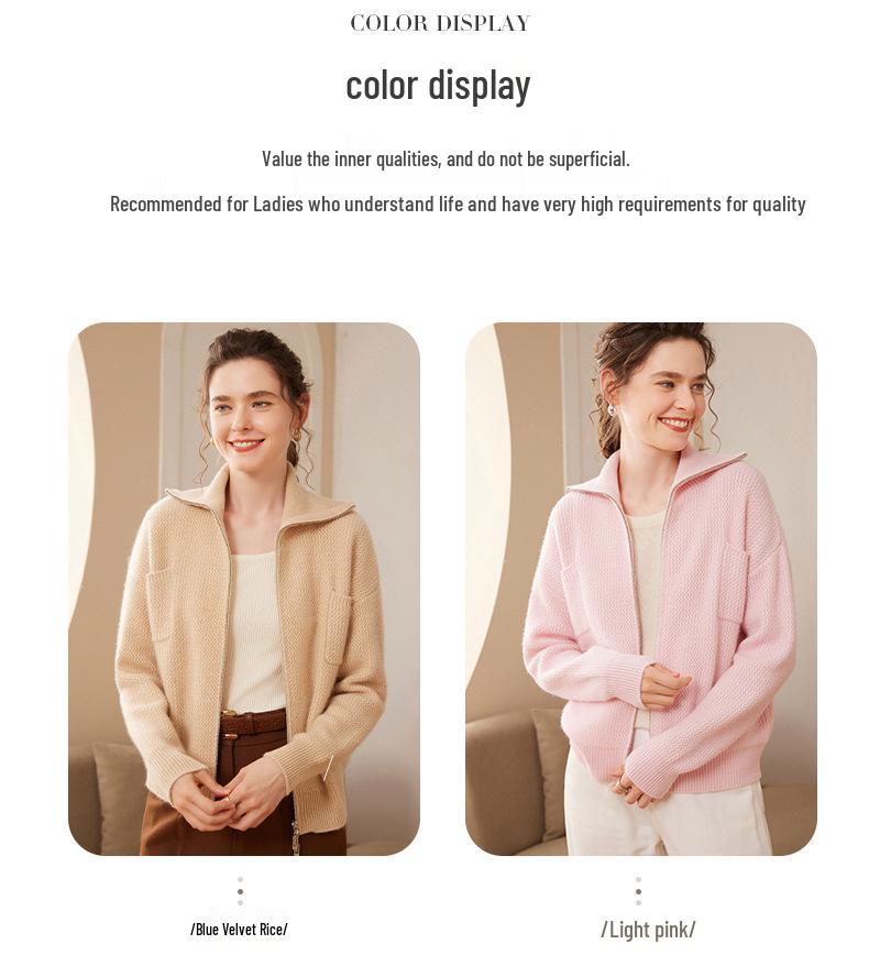 Thickened Cashmere Sweater: 2024 Autumn/Winter Women's Knit Cardigan - Korean Style Warm, Loose, Slimming Outerwear with Lapel and Zipper.