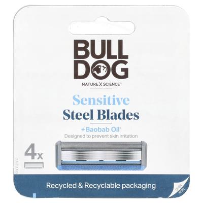 Bulldog Skincare For Men, Sensitive Steel Razor Blades + Baobab Oil, 4 Cartridges