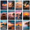 Caribbean Sunset Pink Sky Beach Sea Ocean Wave Canvas Wall Art Poster Bridge Palm  Print Painting Summer Home Decoration Gift