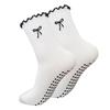 Women's Gel-Dotted Non-Slip Yoga Socks, Mid-Calf, Bow Embroidery, Fitness Socks, White