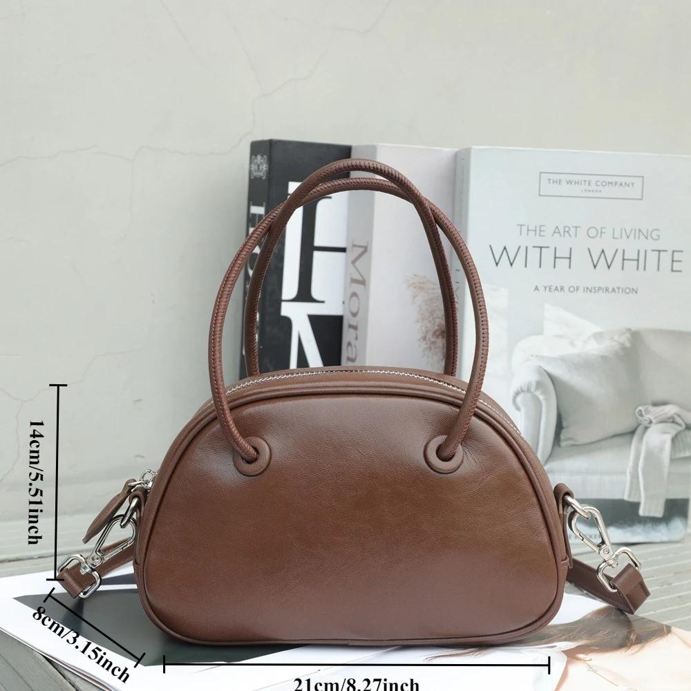 Luxury Women's Small Shoulder Bag Genuine Cowhide Leather Handbag  Girl's Popular and Fashionable Underarm Bowling Purse