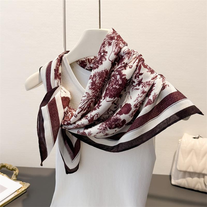 Luxury Floral Print Square Scarf Women Cotton Linen Feeling Hairband Neckerchief Tie Female Headband Foulard