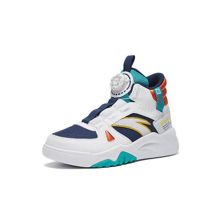 Anta Comfortable Non-Slip Shock Absorbing Wear-Resistant High-Top Kids Skate Shoes Kids Skate Shoes White Blue Orange 312248003-9
