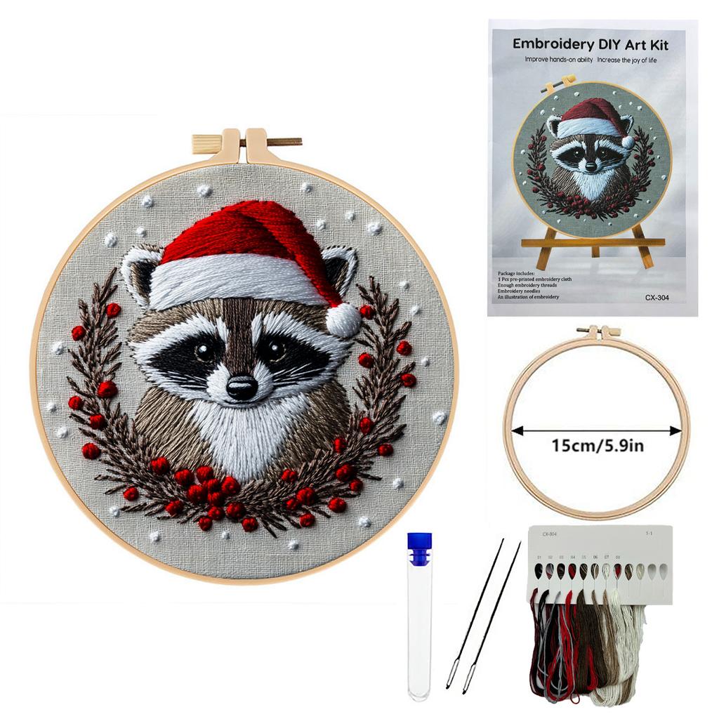 1set Christmas Animal Embroidery Kit, Suitable for Beginners, Includes English Stitch Instructions. DIY Embroidery Craft Material Kit.