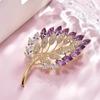 Cute Romantic Colorful Leaf Brooches For Women Purple Crysal Plant Brooch Pin Female Party Dress Suit Badge Jewelry Gifts