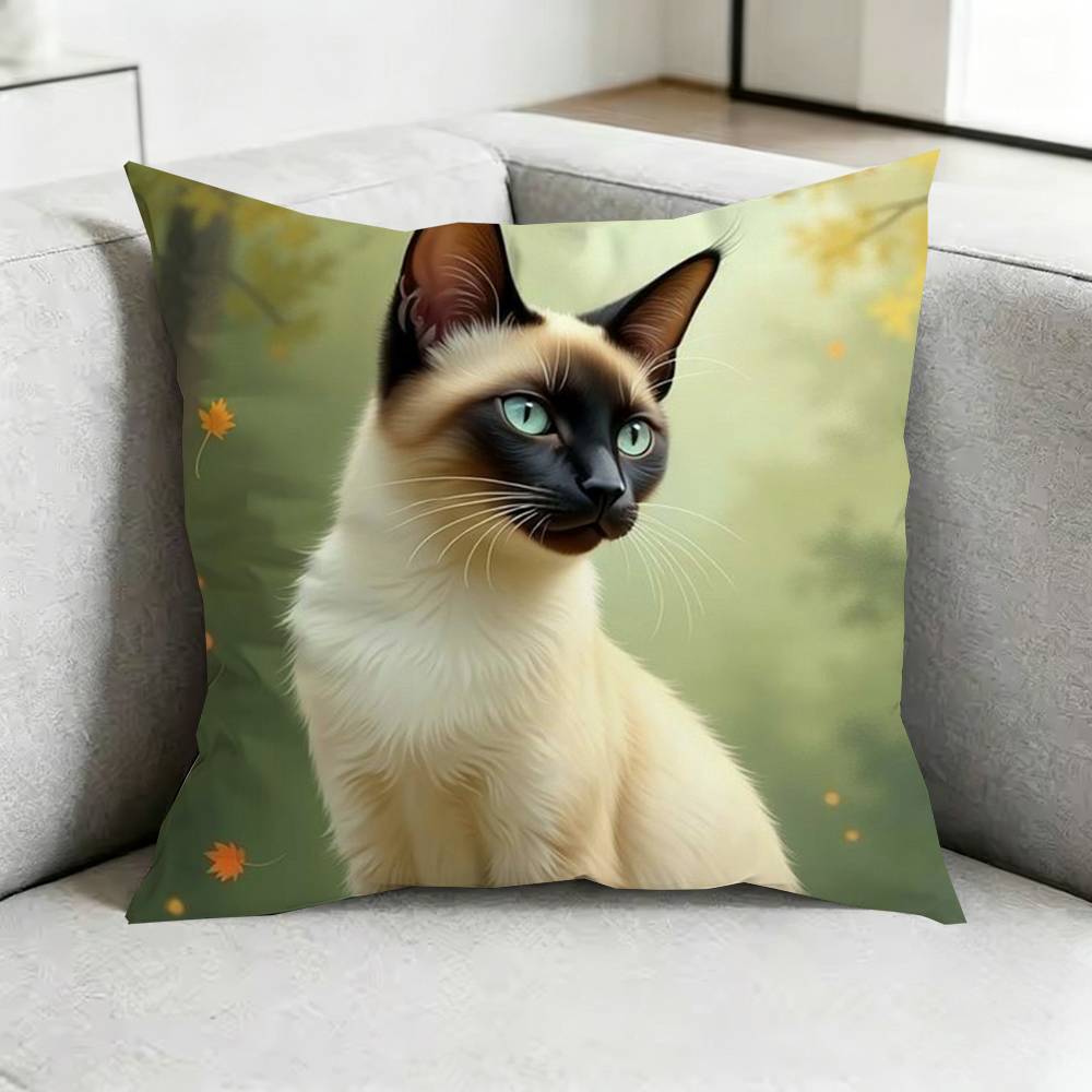 Cute SiameseE CCat Square DoubleSided printed Pillow Case Bedroom Bedside Pillow Sofa Cushion Cover Gift