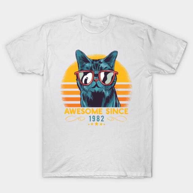 

Women s Fashion Round Neck Short-sleeved Cat Awesome Since 1982 Funny Cat Lover Gift Idea F Print T-shirt Summer Casual Slim T-shirt XL белый