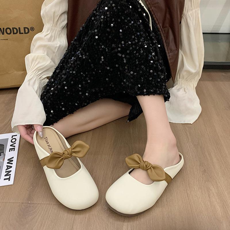 

Korean version of bag head flat-bottomed slippers for women to wear 2024 summer new round head butterfly shoes ins wind flat-bottomed slippers 35