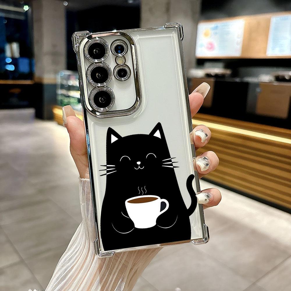 Glasses Black White Cat Cartoon Funda For Samsung S26Ultra Phone Case For Galaxy S25 FE S26 S24 S23 S22 S21 Ultra S20 Plus Cover